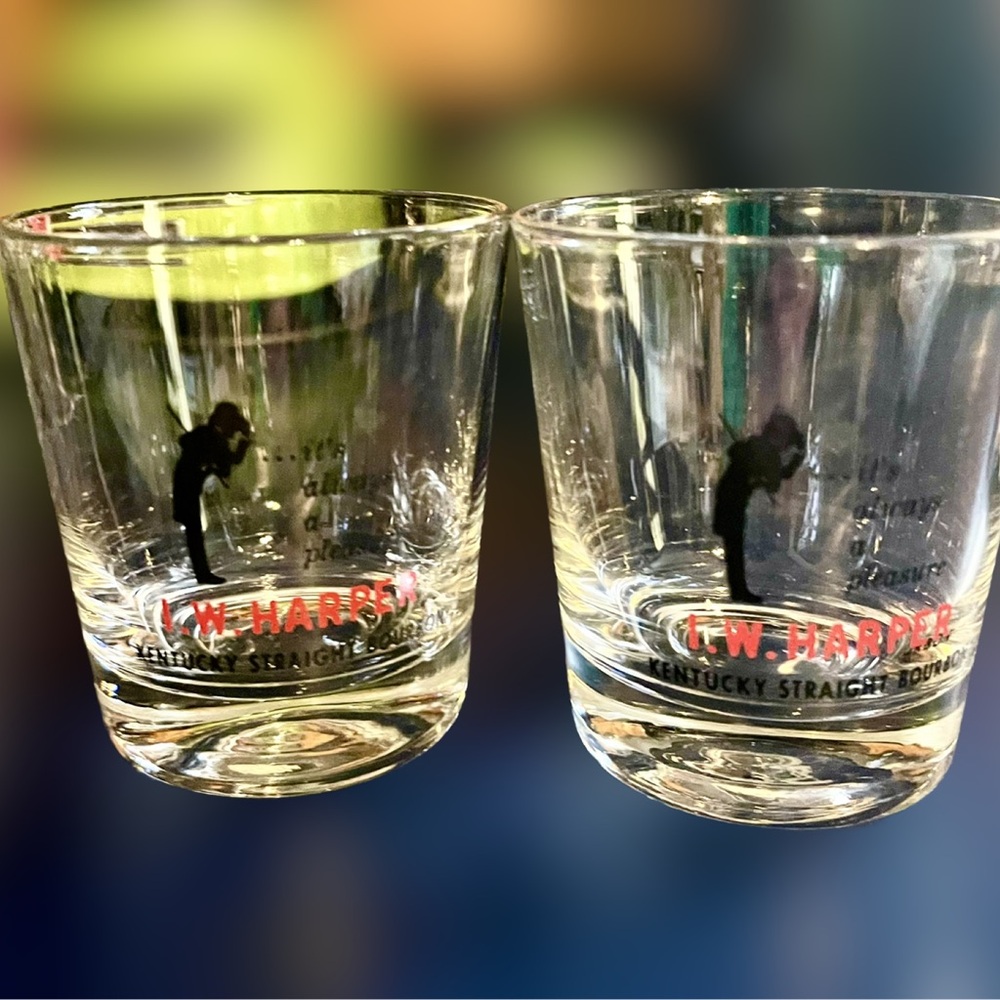 2 Vintage Bourbon Glasses I.W. Harper Kentucky Straight Bourbon Collectable